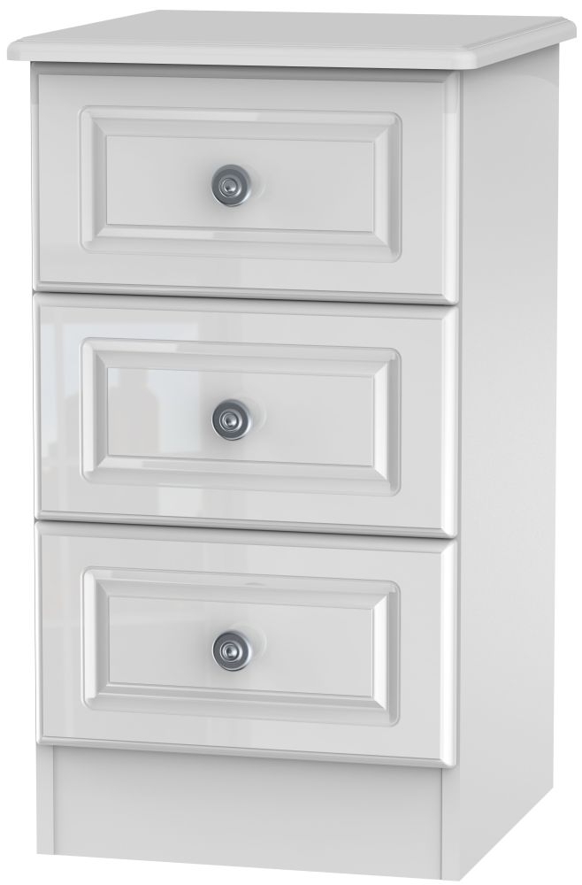 Pembroke High Gloss White 3 Drawer Bedside Cabinet