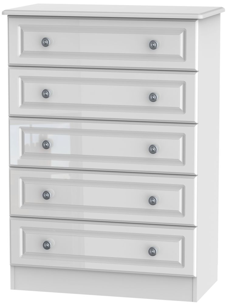 Pembroke High Gloss White 5 Drawer Chest