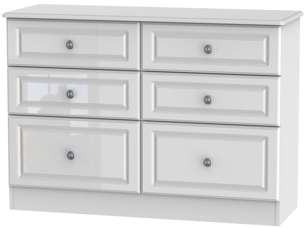 Pembroke High Gloss White 6 Drawer Midi Chest