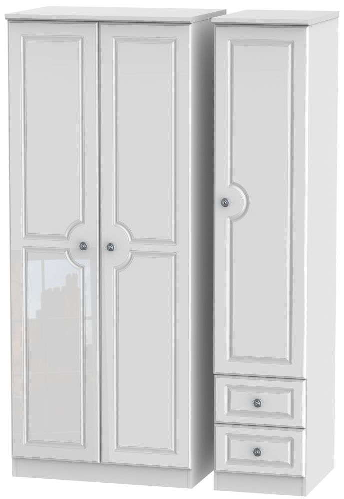 Pembroke High Gloss White 3 Door 2 Drawer Plain Wardrobe