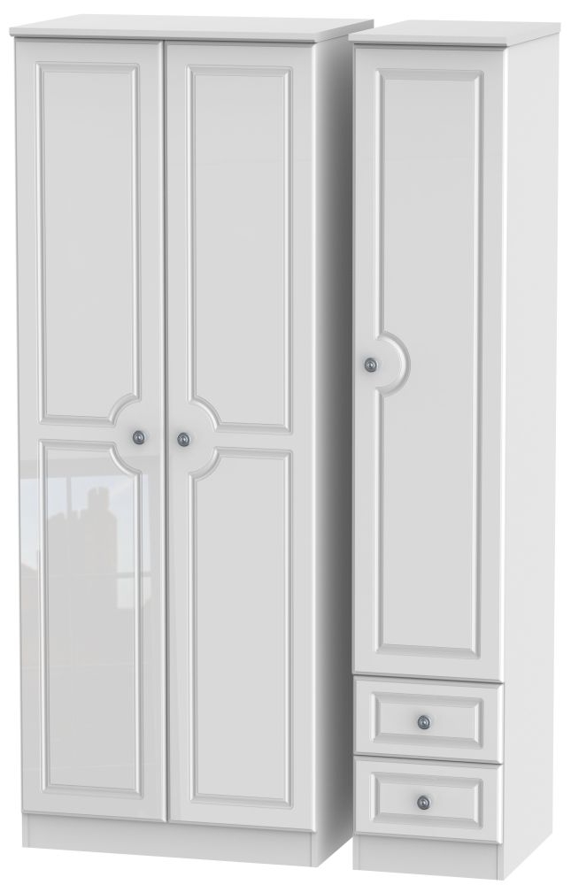 Pembroke High Gloss White 3 Door 2 Right Drawer Tall Plain Wardrobe