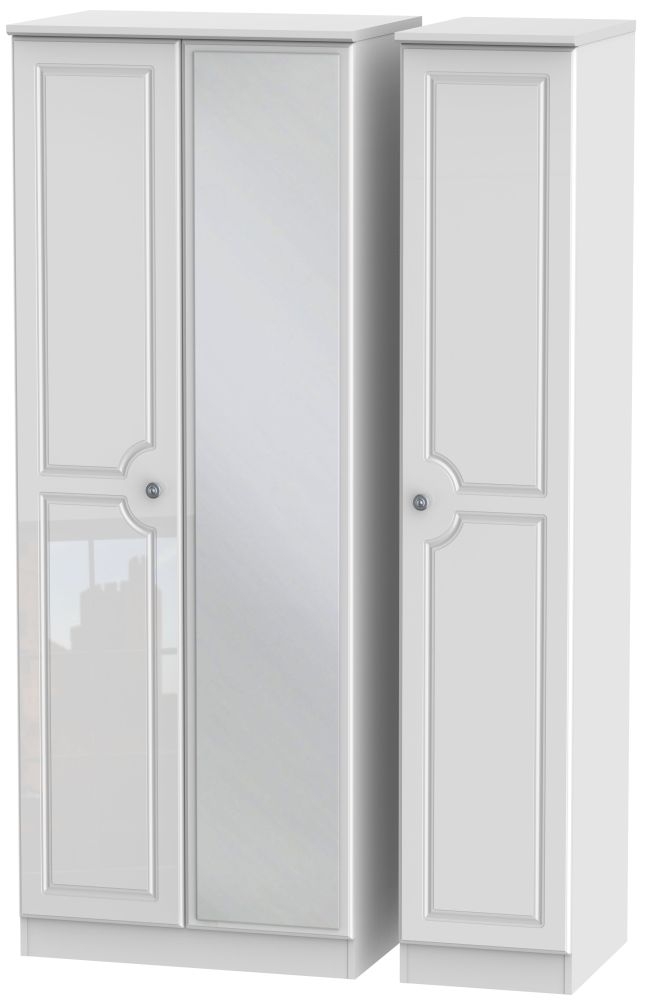 Pembroke High Gloss White 3 Door Tall Mirror Wardrobe