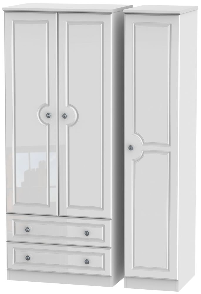 Pembroke High Gloss White 3 Door 2 Left Drawer Wardrobe