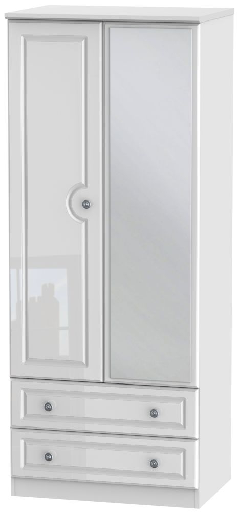 Pembroke High Gloss White 2 Door Mirror Combi Wardrobe