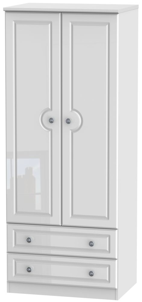 Pembroke High Gloss White 2 Door 2 Drawer 2ft 6in Wardrobe