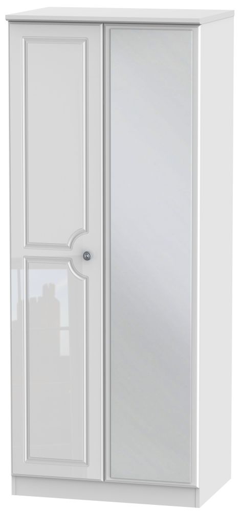 Pembroke High Gloss White 2 Door Mirror Wardrobe