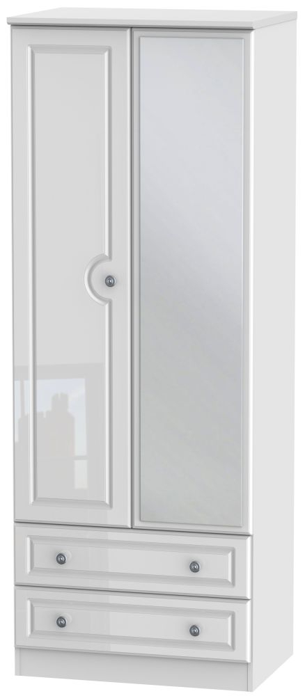 Pembroke High Gloss White 2 Door Tall Mirror Combi Wardrobe