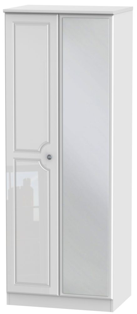 Pembroke High Gloss White 2 Door Tall Mirror Wardrobe