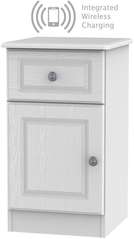 Pembroke White 1 Door 1 Drawer Bedside Cabinet With Integrated Wireless Charging Left Hand Side