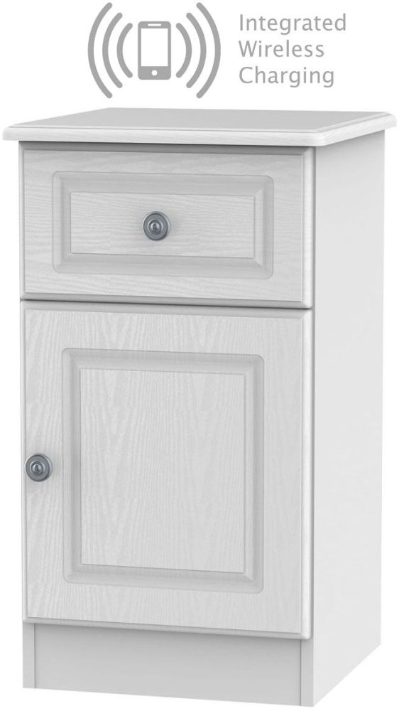 Pembroke White 1 Door 1 Drawer Bedside Cabinet With Integrated Wireless Charging Right Hand Side