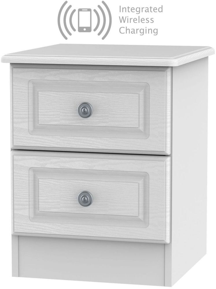 Pembroke White 2 Drawer Bedside Cabinet With Integrated Wireless Charging