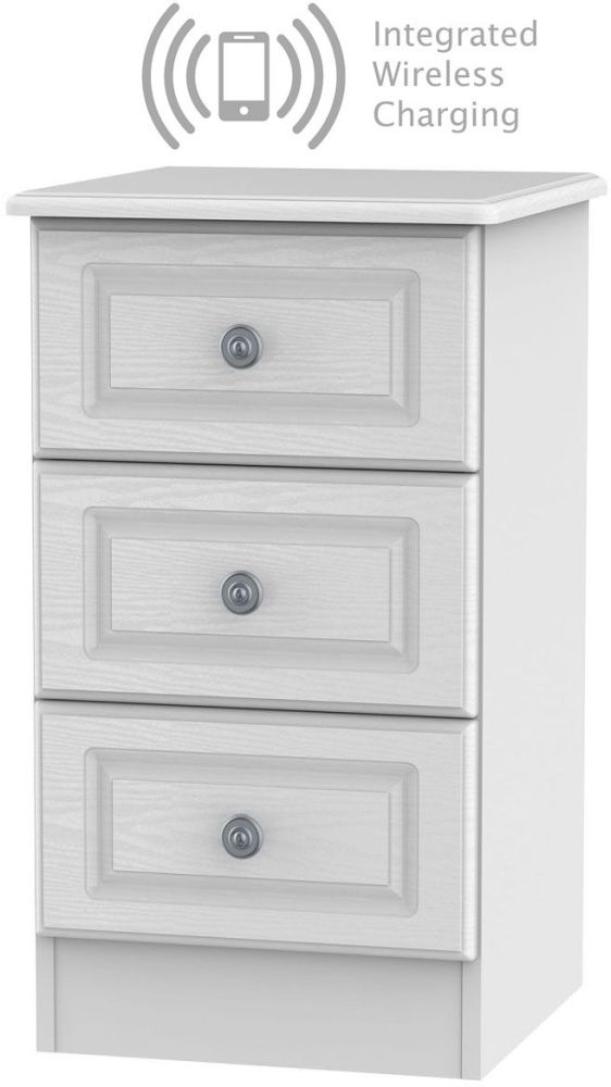 Pembroke White 3 Drawer Bedside Cabinet With Integrated Wireless Charging