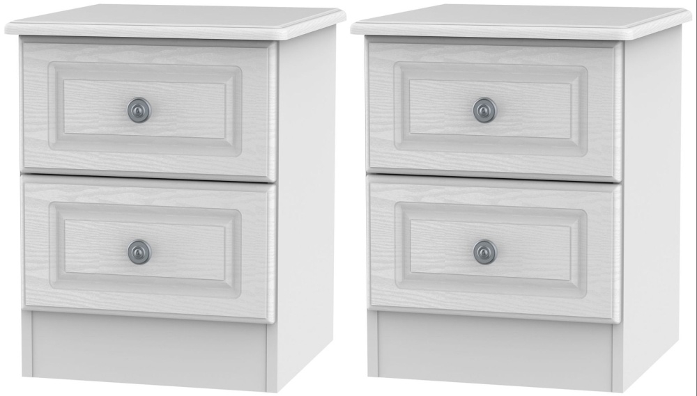 2 X Pembroke White 2 Drawer Bedside Cabinet Pair