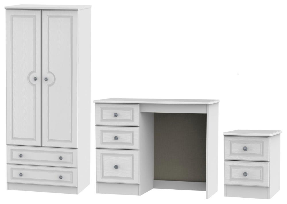 Pembroke White 3 Piece Bedroom Set With 2 Drawer Wardrobe