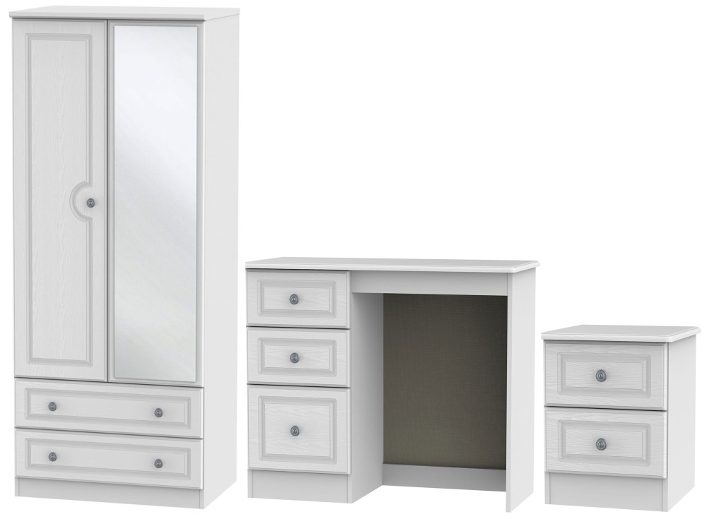 Pembroke White 3 Piece Bedroom Set With Combi Wardrobe