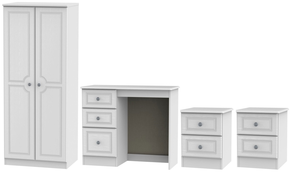 Pembroke White 4 Piece Bedroom Set With 2 Door Wardrobe