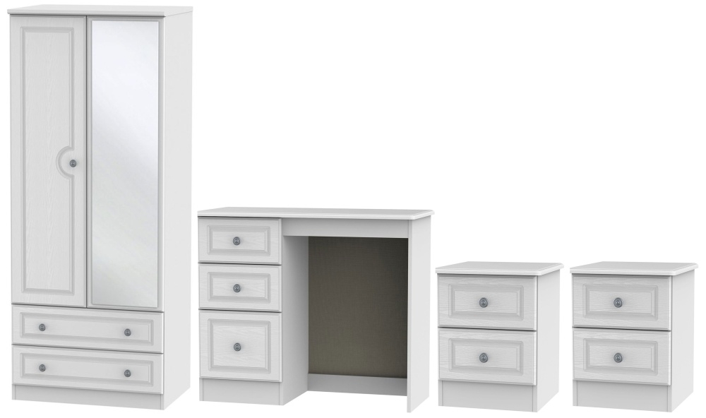 Pembroke White 4 Piece Bedroom Set With Combi Wardrobe