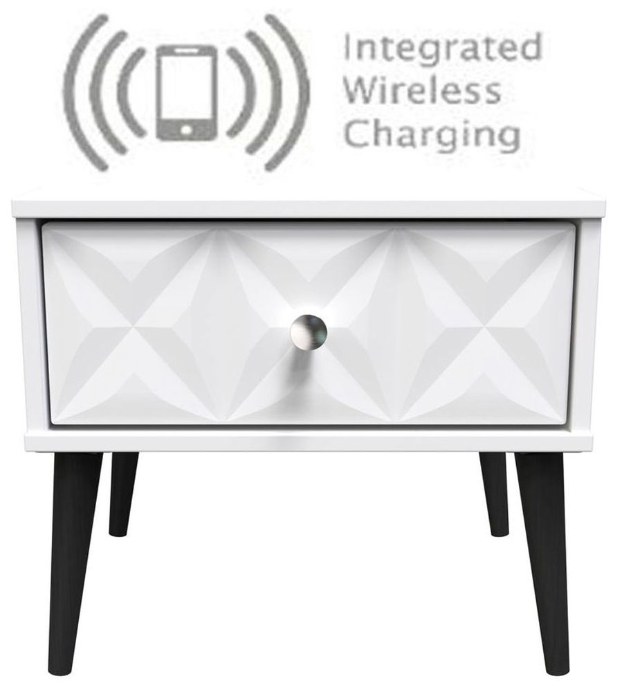 Pixel Matt White 1 Drawer Bedside Cabinet With Integrated Wireless Charging