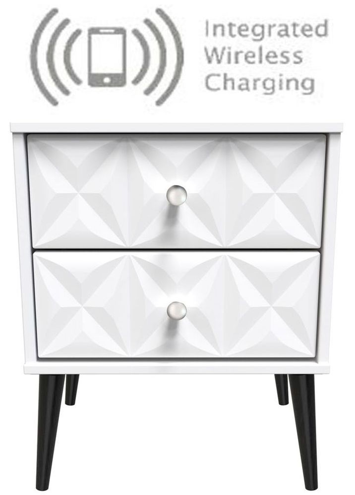 Pixel Matt White 2 Drawer Bedside Cabinet With Integrated Wireless Charging