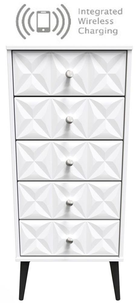 Pixel Matt White 5 Drawer Tall Chest With Integrated Wireless Charging