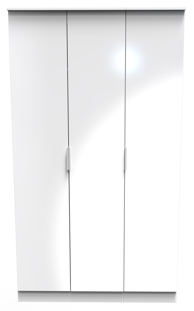 Plymouth White Gloss 3 Door Tall Plain Wardrobe