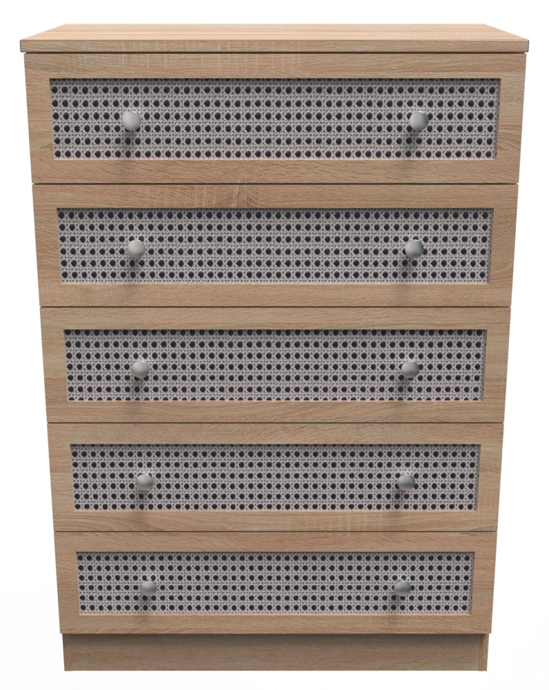 Rattan Bardolino Oak 5 Drawer Chest