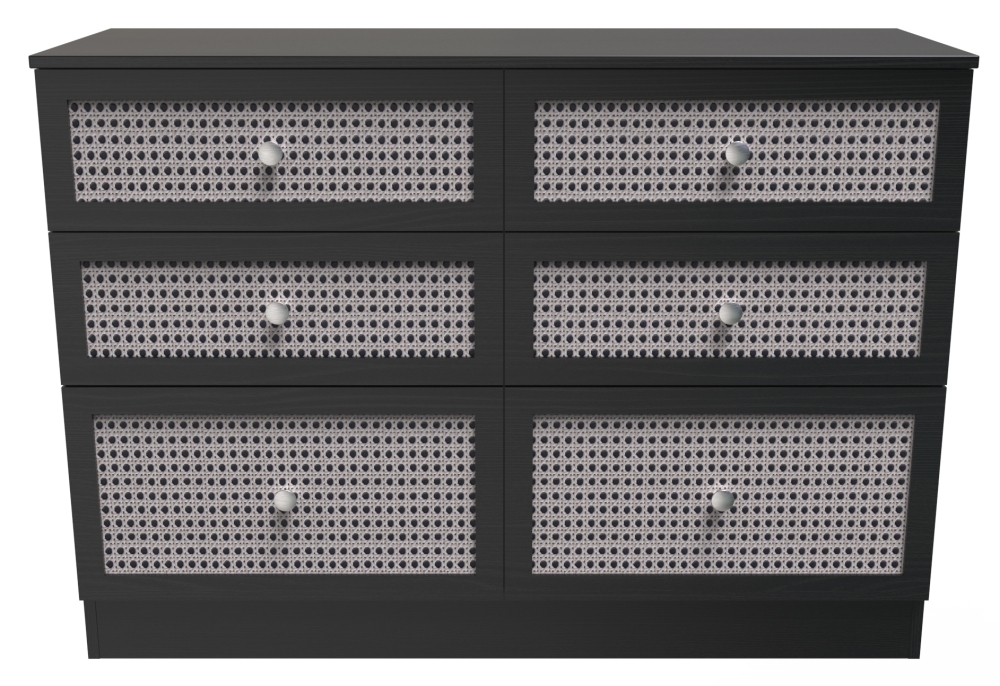 Rattan Black Ash 6 Drawer Midi Chest