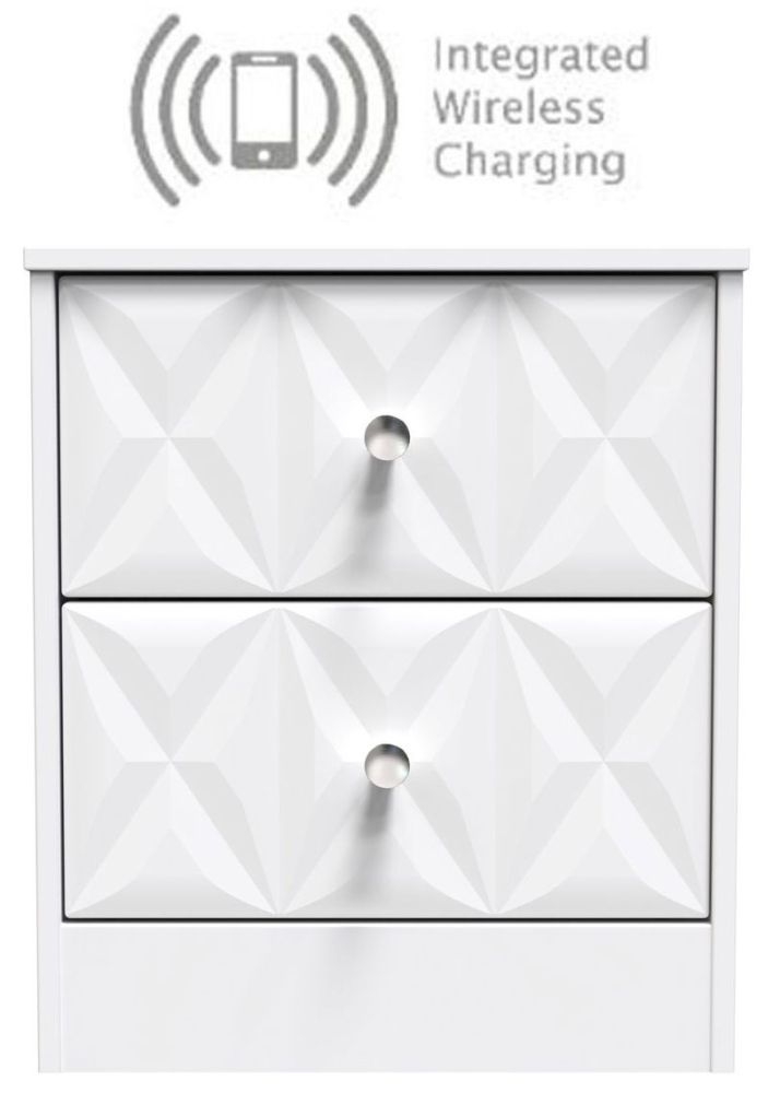 San Jose Matt White 2 Drawer Bedside Cabinet With Integrated Wireless Charging