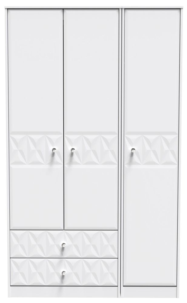 San Jose Matt White 3 Door 2 Drawer Tall Plain Wardrobe