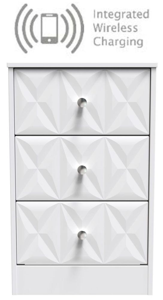 San Jose Matt White 3 Drawer Bedside Cabinet With Integrated Wireless Charging