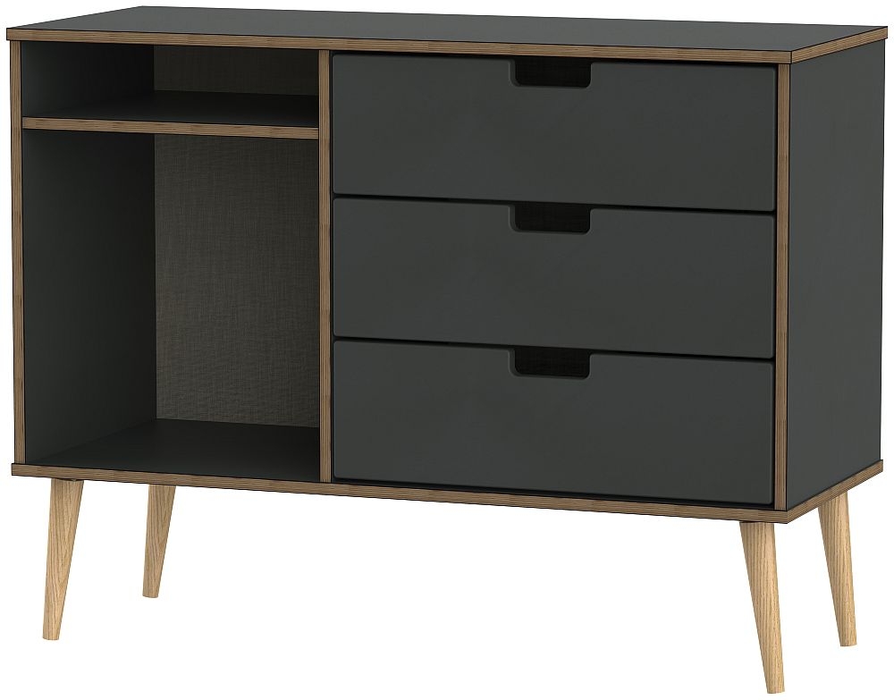Shanghai Graphite 3 Drawer Tv Unit With Natural Wooden Legs