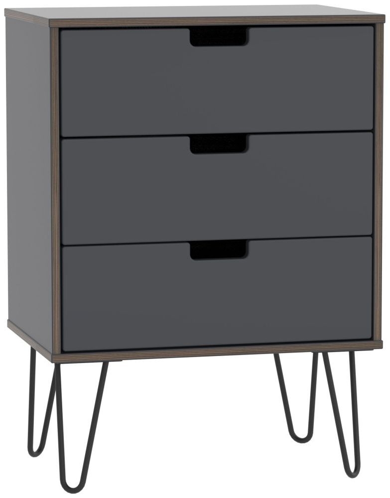 Shanghai Graphite 3 Drawer Chest With Hairpin Legs