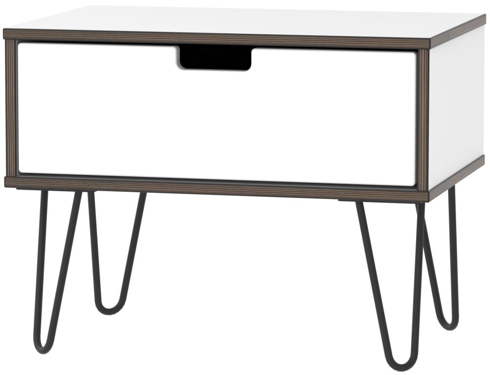 Shanghai High Gloss White 1 Drawer Midi Chest With Hairpin Legs