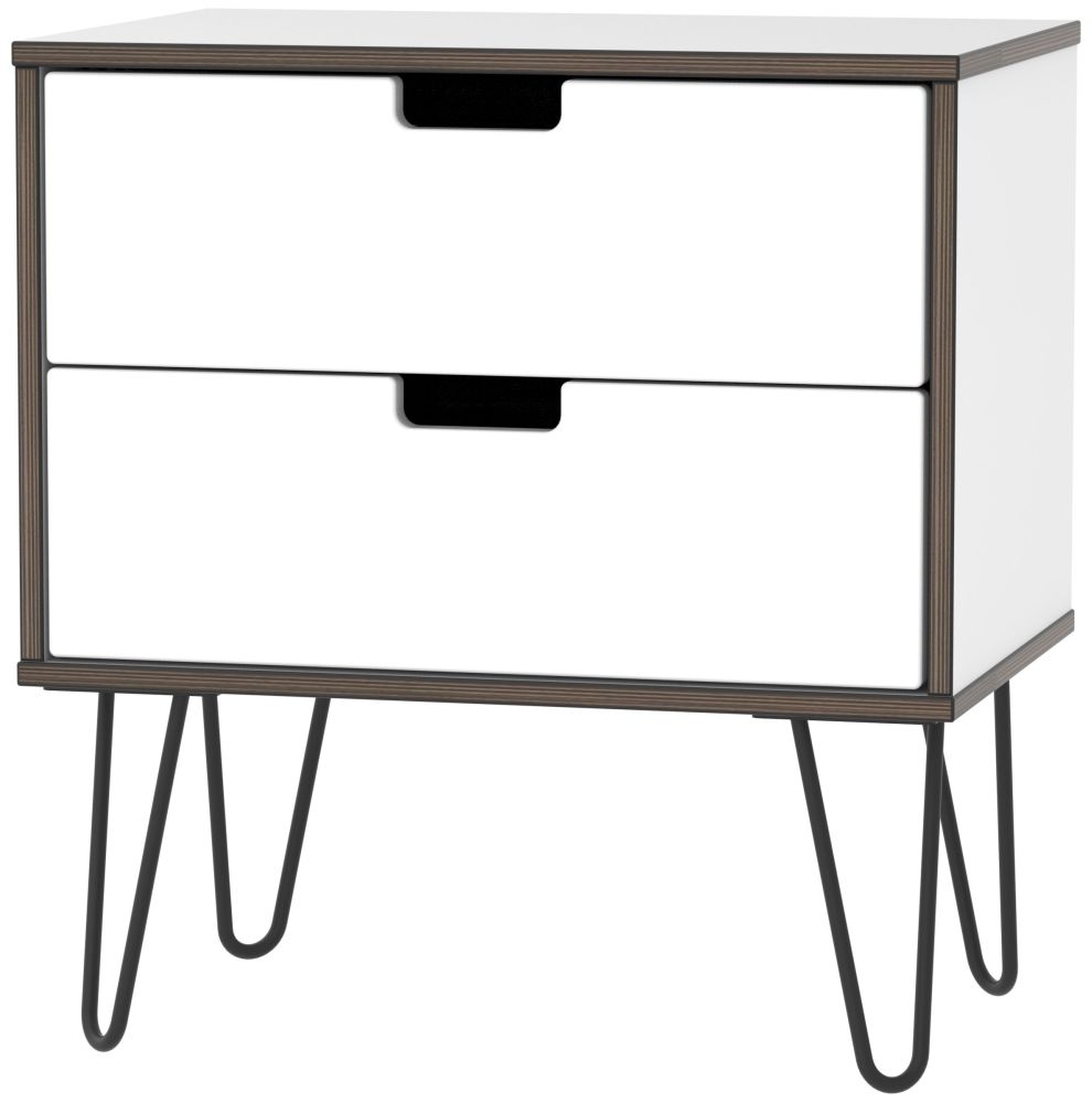 Shanghai High Gloss White 2 Drawer Midi Chest With Hairpin Legs