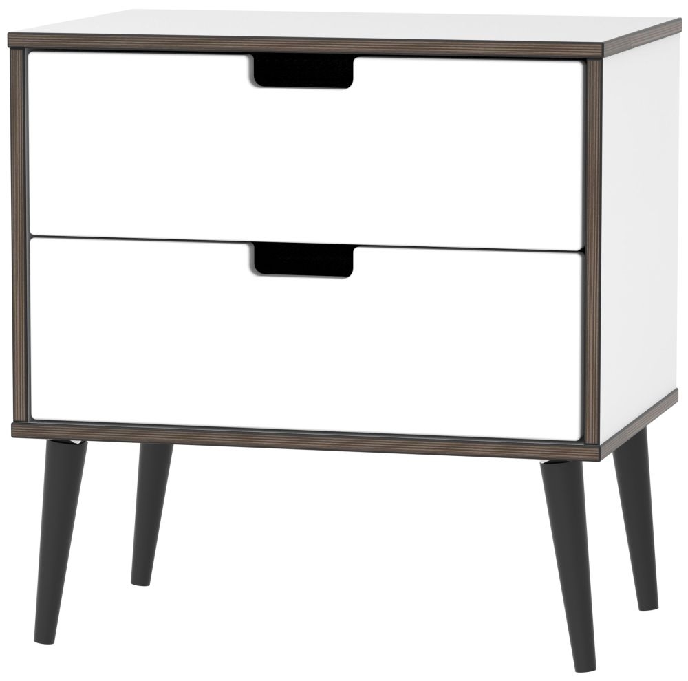 Shanghai High Gloss White 2 Drawer Midi Chest With Wooden Legs