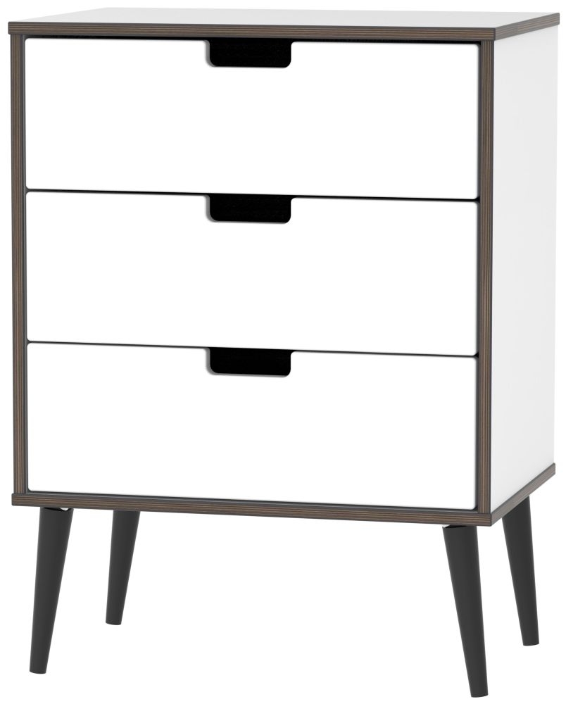 Shanghai High Gloss White 3 Drawer Chest With Wooden Legs