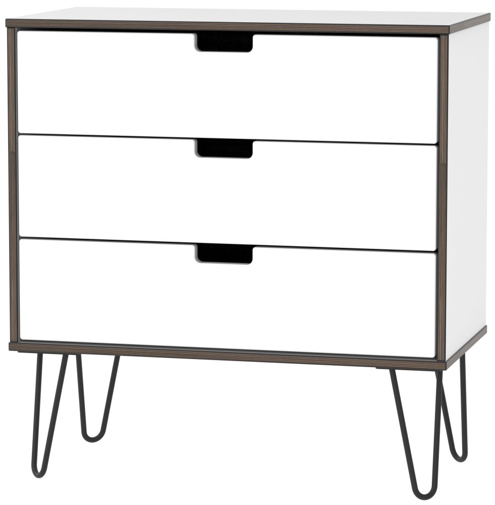 Shanghai High Gloss White 3 Drawer Midi Chest With Hairpin Legs