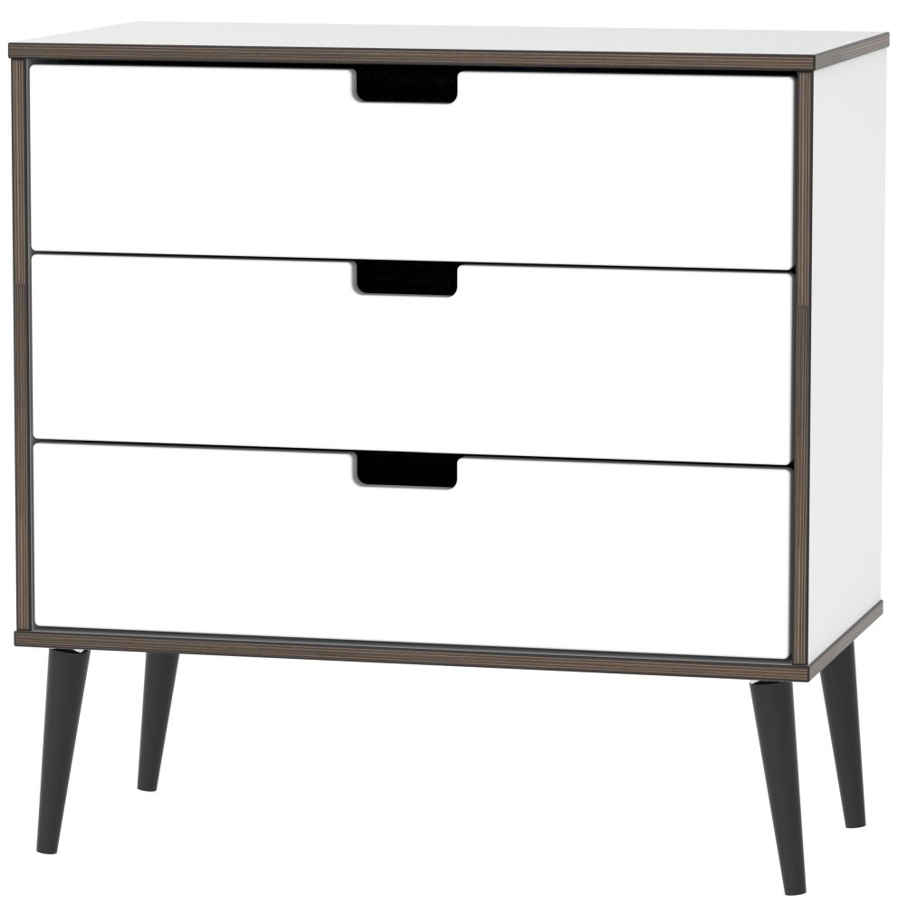 Shanghai High Gloss White 3 Drawer Midi Chest With Wooden Legs