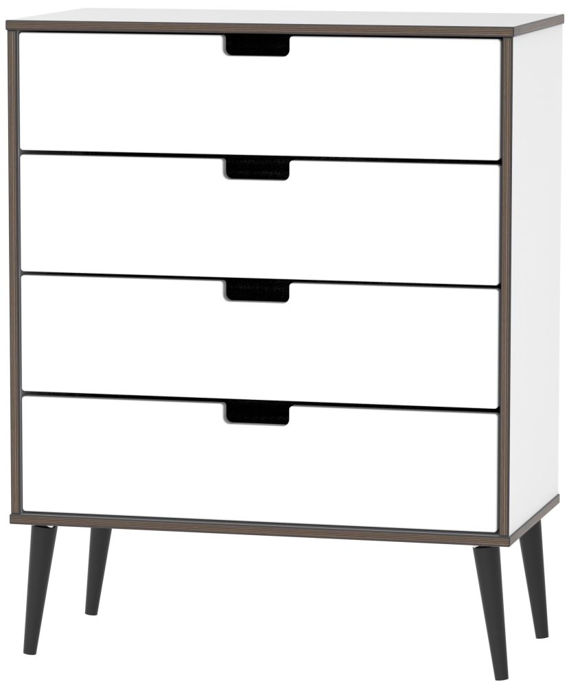 Shanghai High Gloss White 4 Drawer Chest With Wooden Legs