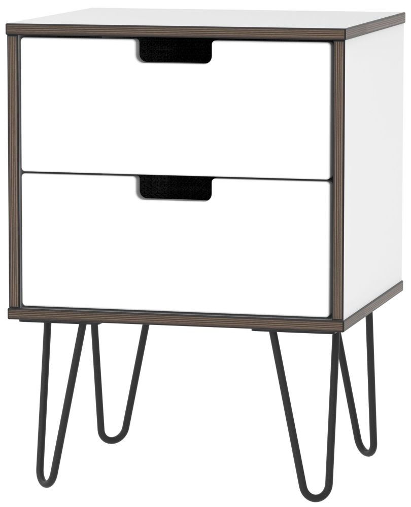 Shanghai High Gloss White 2 Drawer Bedside Cabinet With Hairpin Legs