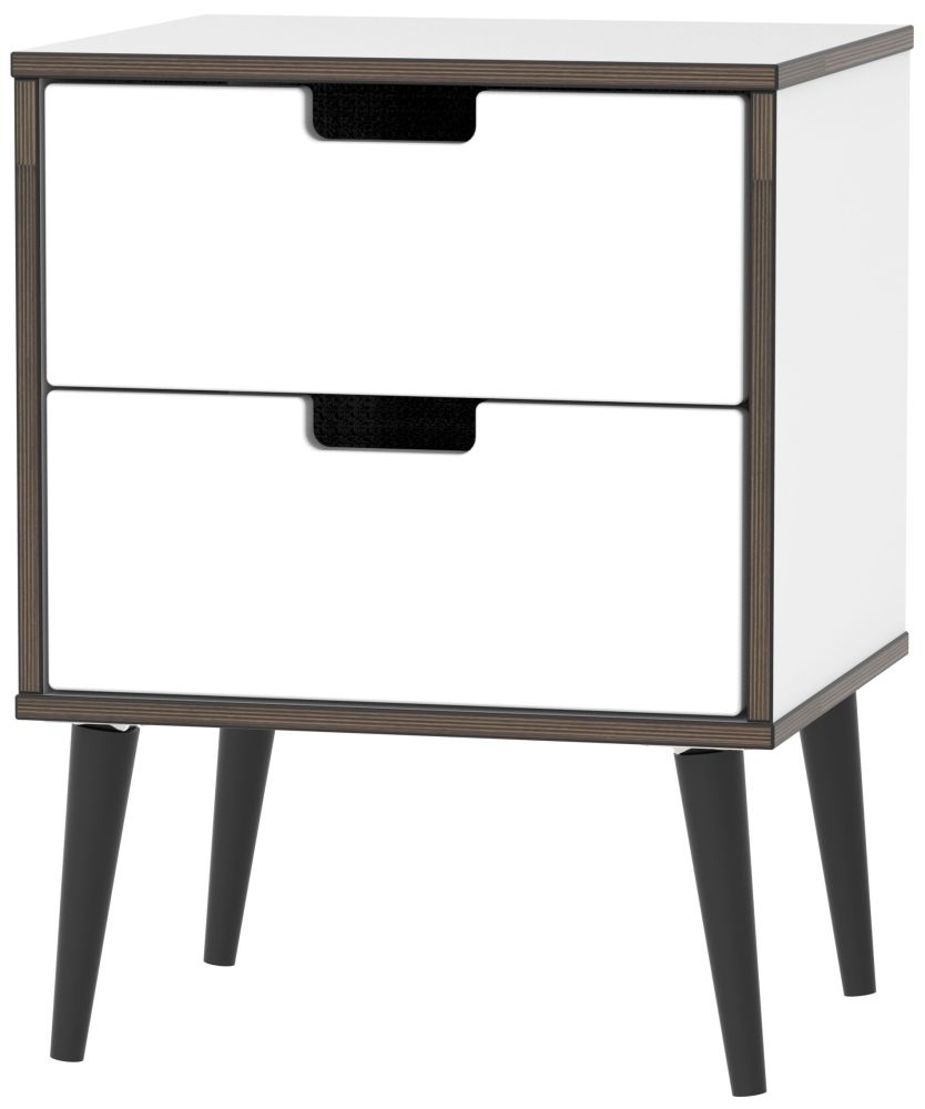 Shanghai High Gloss White 2 Drawer Bedside Cabinet With Wooden Legs