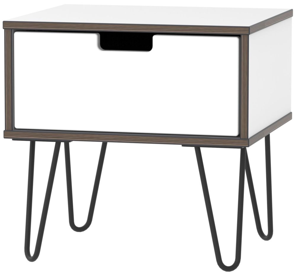 Shanghai High Gloss White 1 Drawer Bedside Cabinet With Hairpin Legs