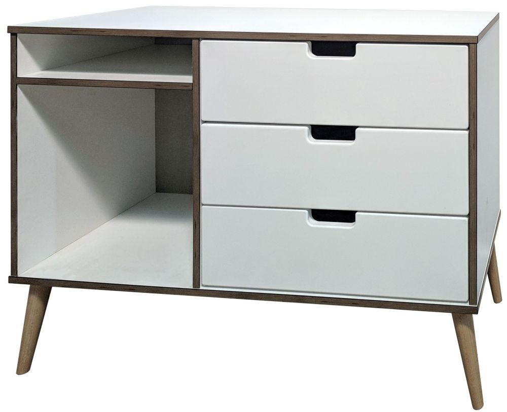 Shanghai White 3 Drawer Tv Unit With Natural Legs