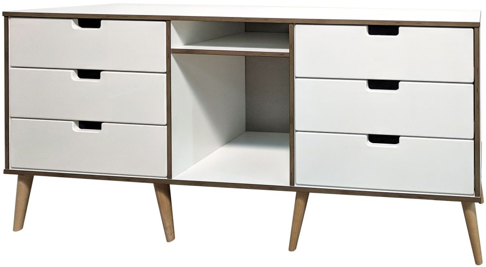 Shanghai White 6 Drawer Tv Unit With Natural Legs