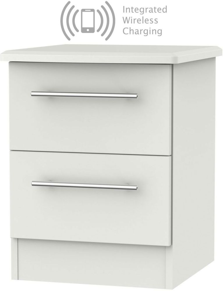 Sherwood Grey Matt 2 Drawer Bedside Cabinet With Integrated Wireless Charging