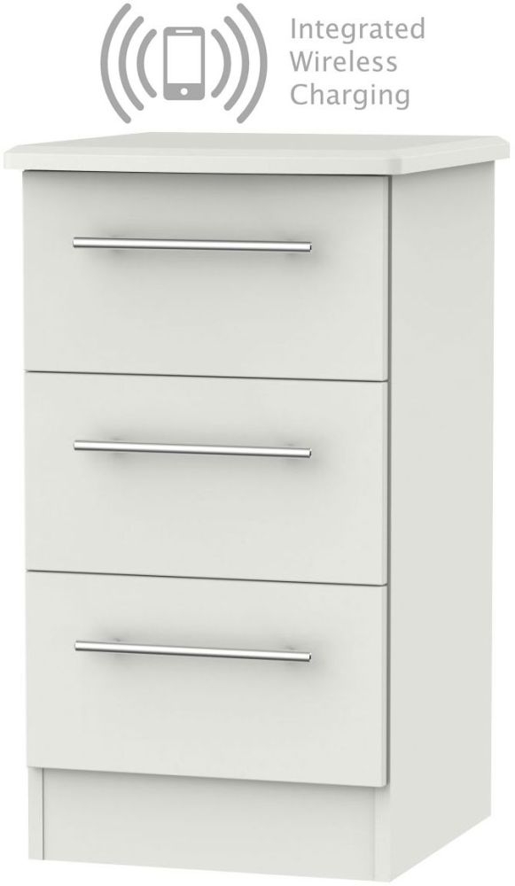 Sherwood Grey Matt 3 Drawer Bedside Cabinet With Integrated Wireless Charging