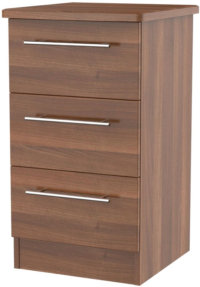 Sherwood Noche Walnut 3 Drawer Bedside Cabinet