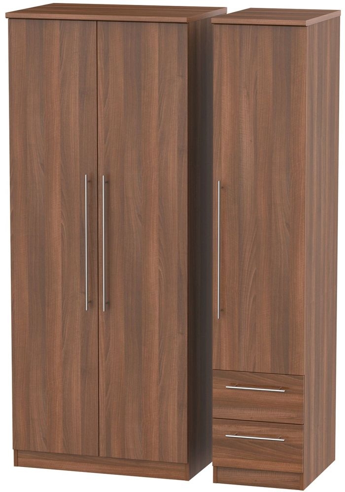 Sherwood Noche Walnut 3 Door 2 Right Drawer Wardrobe