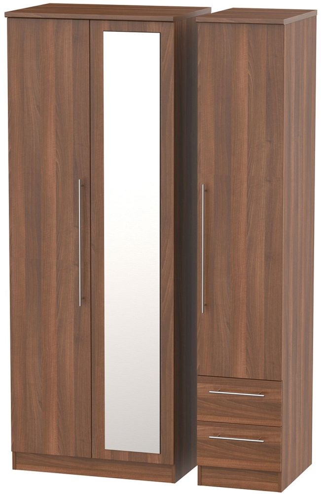 Sherwood Noche Walnut 3 Door 2 Drawer Tall Combi Wardrobe