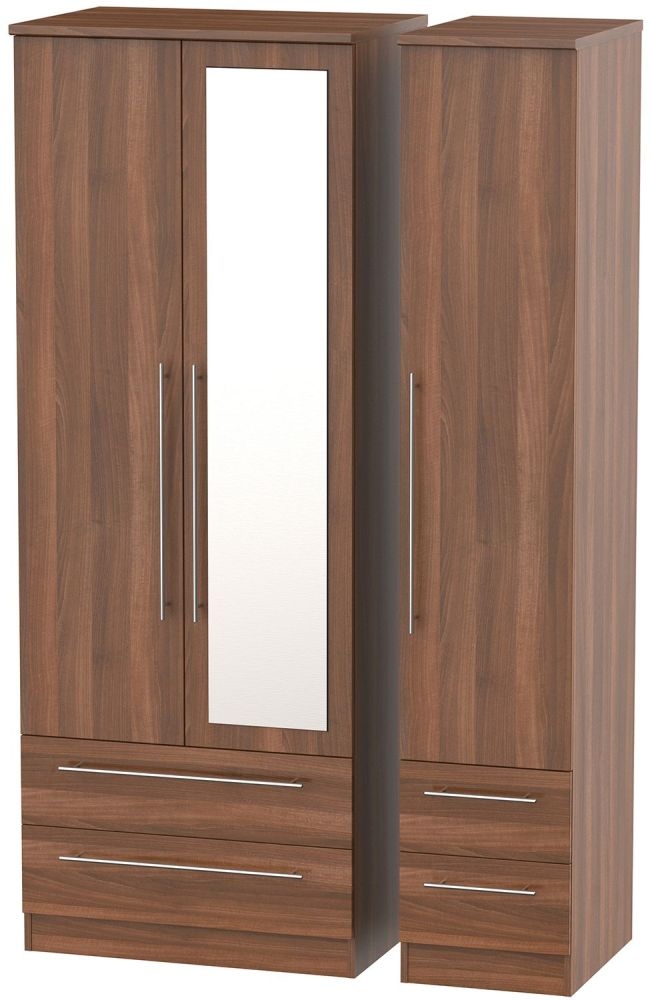 Sherwood Noche Walnut 3 Door 4 Drawer Tall Combi Wardrobe